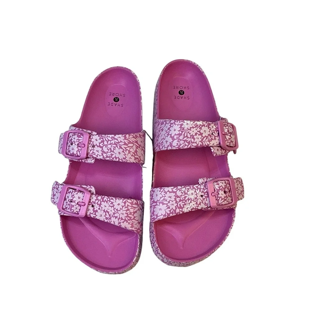 Shade & Shore Neida Two Band Slide Sandals Pink/Flower Women's Size 7 Beach Pool